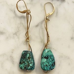 Kazuko Oshima 14K Gold & Turquoise Earrings